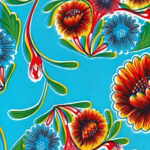 Mexican Oilcloth Sweet Flower Pale Blue Remnant